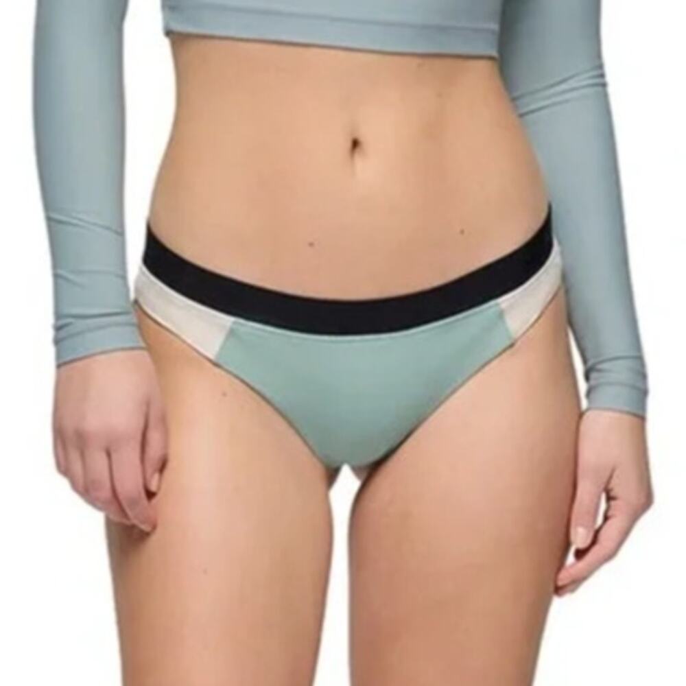 Prana Baja Bound Cheeky Swim Bottom Women L Saltwater Colorblock Low Rise Sporty